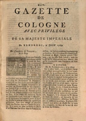 Gazette de Cologne Freitag 2. Juni 1769