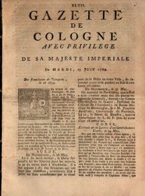 Gazette de Cologne Dienstag 13. Juni 1769