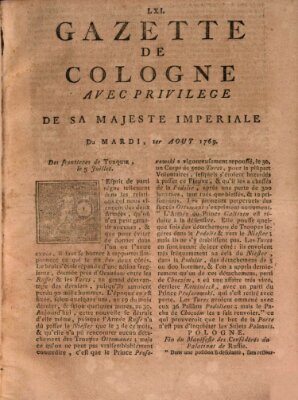 Gazette de Cologne Dienstag 1. August 1769