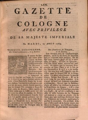 Gazette de Cologne Dienstag 15. August 1769