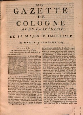 Gazette de Cologne Dienstag 5. September 1769