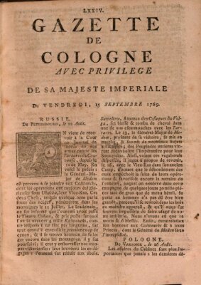 Gazette de Cologne Freitag 15. September 1769