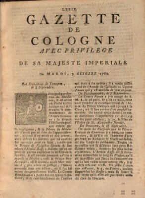 Gazette de Cologne Dienstag 3. Oktober 1769