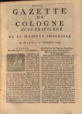 Gazette de Cologne Dienstag 17. Oktober 1769