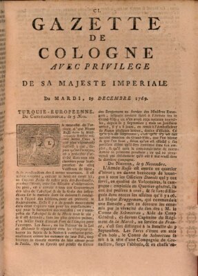 Gazette de Cologne Dienstag 19. Dezember 1769