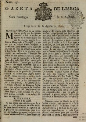 Gazeta de Lisboa Dienstag 12. August 1800