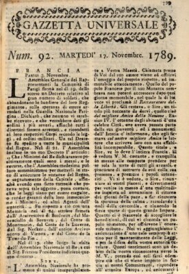 Gazzetta universale Dienstag 17. November 1789