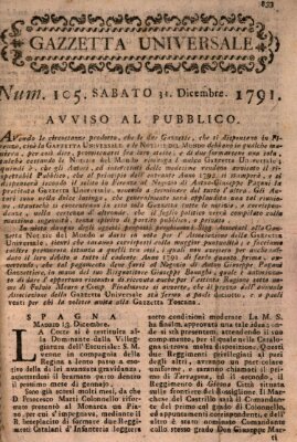 Gazzetta universale Samstag 31. Dezember 1791