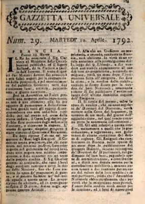 Gazzetta universale Dienstag 10. April 1792