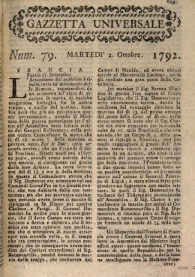 Gazzetta universale Dienstag 2. Oktober 1792