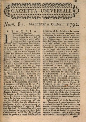 Gazzetta universale Dienstag 9. Oktober 1792