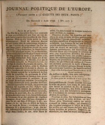 Journal politique de l'Europe (Gazette des Deux-Ponts) Mittwoch 1. August 1798