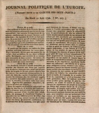 Journal politique de l'Europe (Gazette des Deux-Ponts) Dienstag 21. August 1798