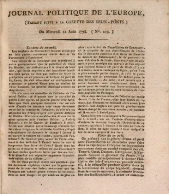 Journal politique de l'Europe (Gazette des Deux-Ponts) Mittwoch 22. August 1798