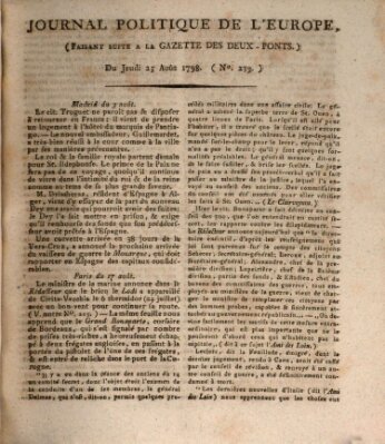 Journal politique de l'Europe (Gazette des Deux-Ponts) Donnerstag 23. August 1798