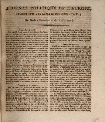 Journal politique de l'Europe (Gazette des Deux-Ponts) Dienstag 4. September 1798