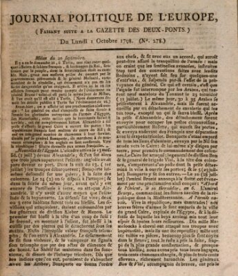 Journal politique de l'Europe (Gazette des Deux-Ponts) Montag 1. Oktober 1798