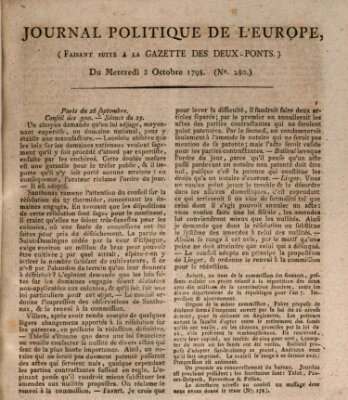 Journal politique de l'Europe (Gazette des Deux-Ponts) Mittwoch 3. Oktober 1798