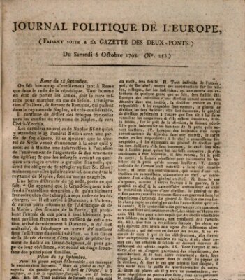 Journal politique de l'Europe (Gazette des Deux-Ponts) Samstag 6. Oktober 1798