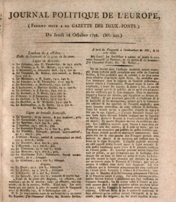 Journal politique de l'Europe (Gazette des Deux-Ponts) Donnerstag 18. Oktober 1798