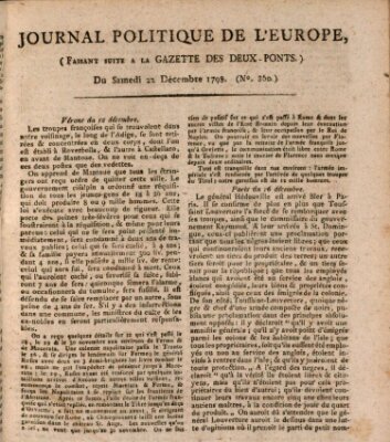 Journal politique de l'Europe (Gazette des Deux-Ponts) Samstag 22. Dezember 1798