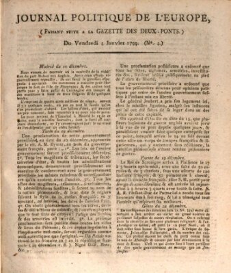 Journal politique de l'Europe (Gazette des Deux-Ponts) Freitag 4. Januar 1799