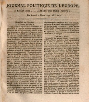 Journal politique de l'Europe (Gazette des Deux-Ponts) Samstag 2. März 1799