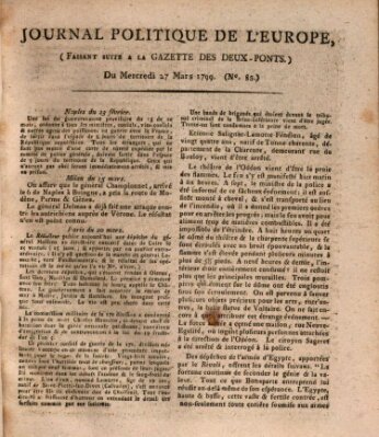 Journal politique de l'Europe (Gazette des Deux-Ponts) Mittwoch 27. März 1799