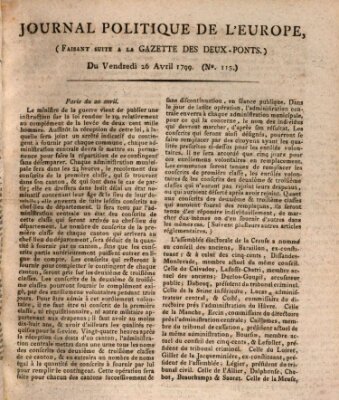 Journal politique de l'Europe (Gazette des Deux-Ponts) Freitag 26. April 1799