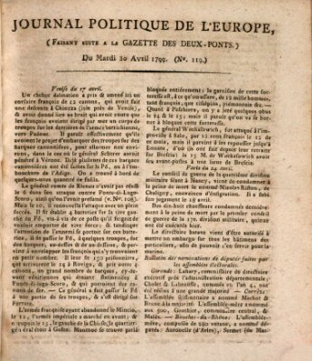 Journal politique de l'Europe (Gazette des Deux-Ponts) Dienstag 30. April 1799