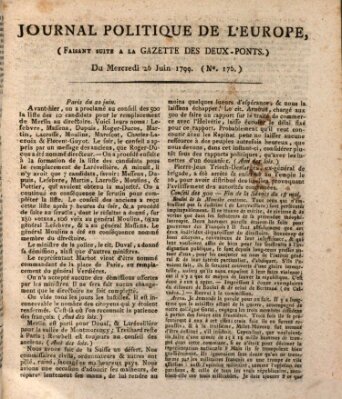 Journal politique de l'Europe (Gazette des Deux-Ponts) Mittwoch 26. Juni 1799