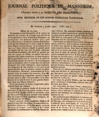 Journal politique de Mannheim (Gazette des Deux-Ponts) Freitag 4. Juli 1800