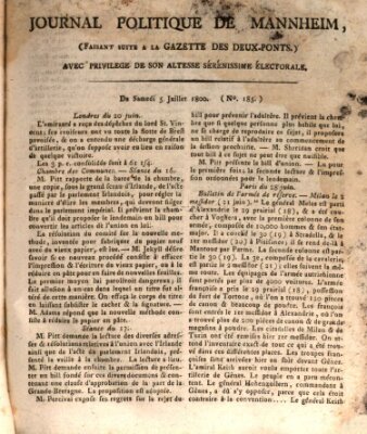 Journal politique de Mannheim (Gazette des Deux-Ponts) Samstag 5. Juli 1800