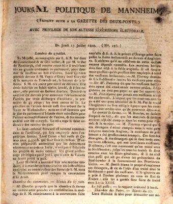 Journal politique de Mannheim (Gazette des Deux-Ponts) Donnerstag 17. Juli 1800