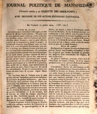 Journal politique de Mannheim (Gazette des Deux-Ponts) Freitag 18. Juli 1800