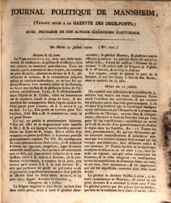 Journal politique de Mannheim (Gazette des Deux-Ponts) Dienstag 22. Juli 1800