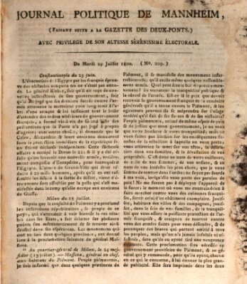 Journal politique de Mannheim (Gazette des Deux-Ponts) Dienstag 29. Juli 1800