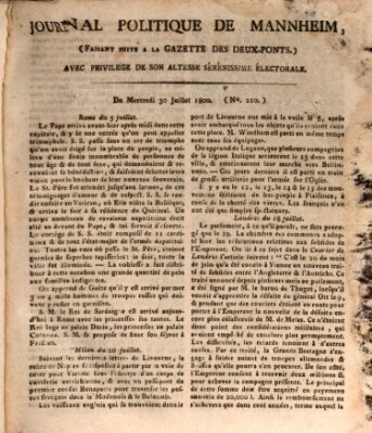 Journal politique de Mannheim (Gazette des Deux-Ponts) Mittwoch 30. Juli 1800