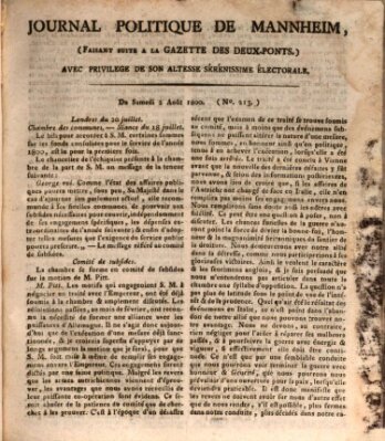 Journal politique de Mannheim (Gazette des Deux-Ponts) Samstag 2. August 1800