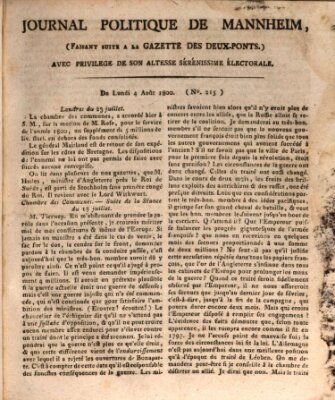 Journal politique de Mannheim (Gazette des Deux-Ponts) Montag 4. August 1800