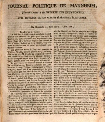 Journal politique de Mannheim (Gazette des Deux-Ponts) Sonntag 10. August 1800