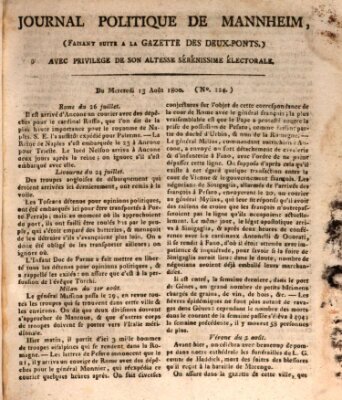 Journal politique de Mannheim (Gazette des Deux-Ponts) Mittwoch 13. August 1800