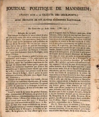 Journal politique de Mannheim (Gazette des Deux-Ponts) Sonntag 31. August 1800