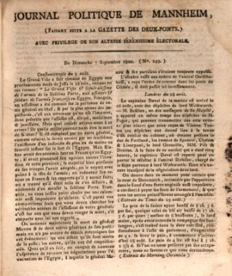 Journal politique de Mannheim (Gazette des Deux-Ponts) Sonntag 7. September 1800