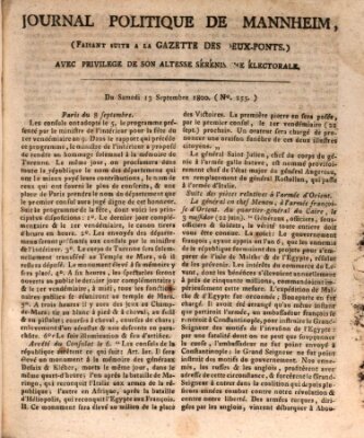 Journal politique de Mannheim (Gazette des Deux-Ponts) Samstag 13. September 1800