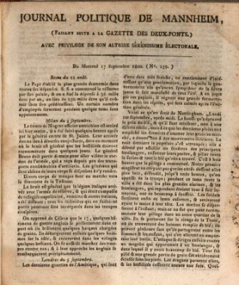 Journal politique de Mannheim (Gazette des Deux-Ponts) Mittwoch 17. September 1800