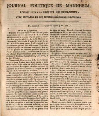 Journal politique de Mannheim (Gazette des Deux-Ponts) Freitag 19. September 1800