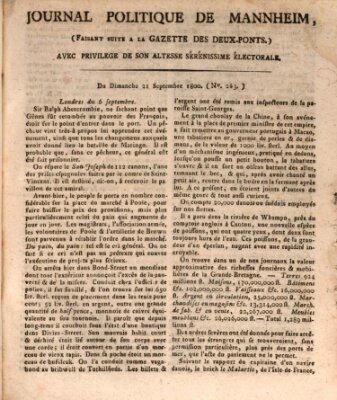 Journal politique de Mannheim (Gazette des Deux-Ponts) Sonntag 21. September 1800