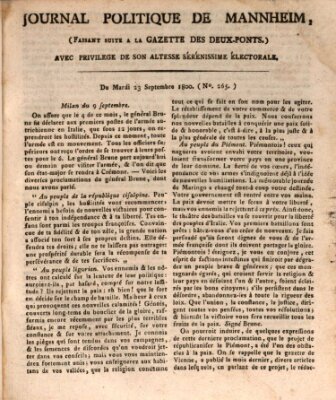 Journal politique de Mannheim (Gazette des Deux-Ponts) Dienstag 23. September 1800