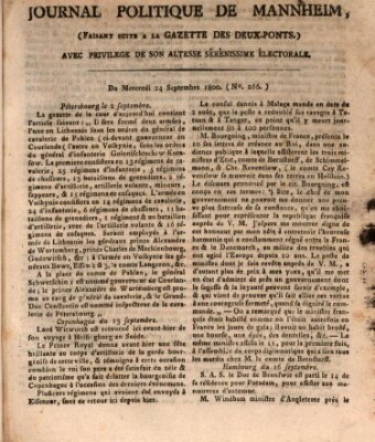 Journal politique de Mannheim (Gazette des Deux-Ponts) Mittwoch 24. September 1800